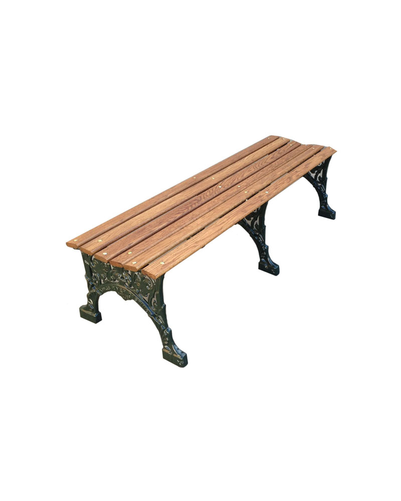 5ft - Renaissance - Bench - Backless - Oak Wooden Slats - Cast Aluminum  Frame - Park Warehouse